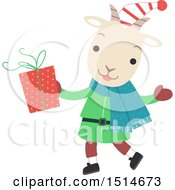 Poster, Art Print Of Christmas Yule Goat Holding A Present