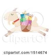 Poster, Art Print Of Leaping Christmas Yule Goat With A Basket Of Presents