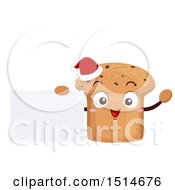 Poster, Art Print Of Panettone Bread Character Wearing A Santa Hat And Holding A Blank Sign