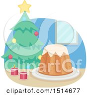 Clipart Of A Christmas Pandoro Bread And Tree Royalty Free Vector Illustration