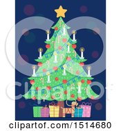 Poster, Art Print Of Christmas Tree Adorned With Candles And Candy Canes Over A Yule Goat And Gifts