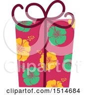 Poster, Art Print Of Christmas Gift Wrapped In Tropical Hawaiian Hibiscus Flower Paper