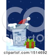 Poster, Art Print Of Roof Top With Santas Hat A Gift And Snow