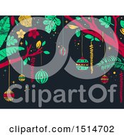Poster, Art Print Of Tropical Christmas Background With Trees And Ornaments