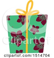 Clipart Of A Christmas Gift Wrapped In Tropical Paper Royalty Free Vector Illustration
