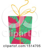Poster, Art Print Of Christmas Gift Wrapped In Tropical Palm Flower Paper