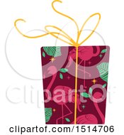 Poster, Art Print Of Christmas Gift Wrapped In Tropical Flamingo Paper