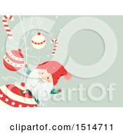 Clipart Of A Swedish Christmas Tomte Swinging On A Bauble Royalty Free Vector Illustration