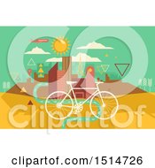Clipart Of A Bicycle Over A Bike Lane Leading To A Geometric City Royalty Free Vector Illustration