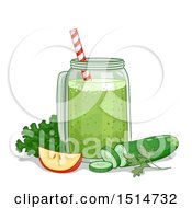 Poster, Art Print Of Green Smoothie With An Apple Greens And Cucumber