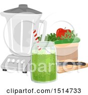 Clipart Of A Green Smoothie By A Blender And Ingredients Royalty Free Vector Illustration