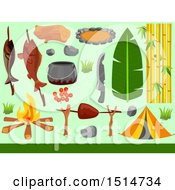 Poster, Art Print Of Tent And Camping Elements On Green