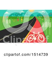 Clipart Of A Bicycle Lane Along A Road With Geometric Structures Leading To A City Royalty Free Vector Illustration