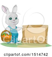 Poster, Art Print Of Bunny Rabbit Gardener With A Basket Of Carrots By A Blank Sign