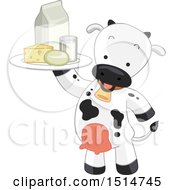 Poster, Art Print Of Cow Mascot Holding Up A Tray Of Dairy Products