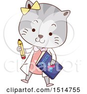 Clipart Of A Student Cat Holding A Physics Book And Pencil Royalty Free Vector Illustration