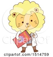 Poster, Art Print Of Cute Male Lion Student Holding A Physics Book