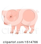 Clipart Of A Pink Curly Tailed Pig Royalty Free Vector Illustration