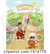 Poster, Art Print Of Cow Horse And Pig In A Vegetable Garden