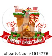 Merry Christmas Greeting And Fireplace