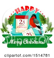 Poster, Art Print Of Happy Merry Christmas Greeting With A Bird And Calendar