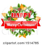 Poster, Art Print Of Happy Merry Christmas Greeting With A Wreath