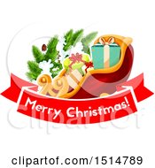 Clipart Of A Merry Christmas Greeting With A Sleigh Royalty Free Vector Illustration