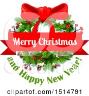 Poster, Art Print Of Merry Christmas And Happy New Year Greeting With A Wreath