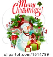Poster, Art Print Of Merry Christmas Greeting With A Snowman