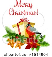 Poster, Art Print Of Merry Christmas Greeting With Gifts And A Bird