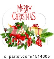 Clipart Of A Merry Christmas Greeting With A Gift Ornaments And Candy Canes Royalty Free Vector Illustration