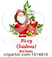 Poster, Art Print Of Merry Christmas Best Wishes Greeting With Santa By A Tree