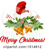 Clipart Of A Merry Christmas Greeting With A Santa Hat And Bells Royalty Free Vector Illustration