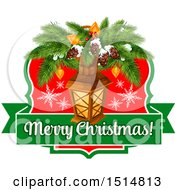 Clipart Of A Merry Christmas Greeting With A Lantern Royalty Free Vector Illustration