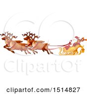 Poster, Art Print Of Christmas Sleigh With Santa And Reindeer