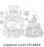 Poster, Art Print Of Black And White Happy Boy Opening A Gift On Christmas Morning