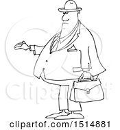 Clipart Of A Cartoon Black And White Chubby Male Debt Collector Royalty Free Vector Illustration