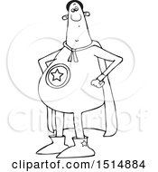 Clipart Of A Cartoon Black And White Chubby Male Super Hero With His Hands On His Hips Royalty Free Vector Illustration