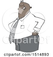 Poster, Art Print Of Cartoon Happy Chubby Black Business Man With His Hands On His Hips
