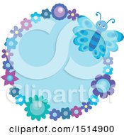 Clipart Of A Round Floral Frame With A Blue Butterfly And Flowers Royalty Free Vector Illustration by visekart