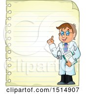 Clipart Of A Sheet Of Ruled Paper And A Doctor Royalty Free Vector Illustration