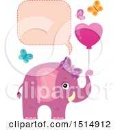 Clipart Of A Pink Elephant With A Heart Balloon And Butterflies Under A Speech Balloon Royalty Free Vector Illustration by visekart