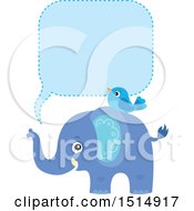 Poster, Art Print Of Blue Elephant And Bird With A Speech Balloon