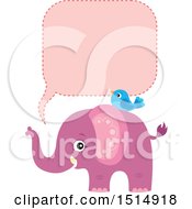 Clipart Of A Pink Elephant And Bird With A Speech Balloon Royalty Free Vector Illustration