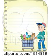 Clipart Of A Sheet Of Ruled Paper And A Man Shopping Royalty Free Vector Illustration by visekart