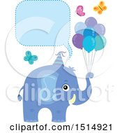 Poster, Art Print Of Blue Elephant With Party Balloons And Butterflies Under A Speech Balloon