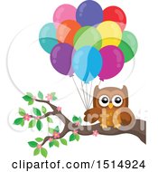 Poster, Art Print Of Brown Owl Holding Balloons On A Branch