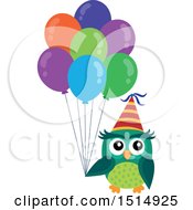 Poster, Art Print Of Green Party Owl Holding Balloons