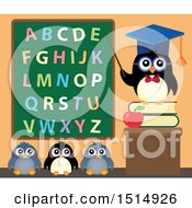 Poster, Art Print Of Professor Penguin And Students Under An Alphabet Chalkboard