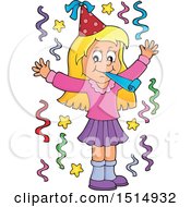 Clipart Of A Girl Celebrating At A Party Royalty Free Vector Illustration by visekart